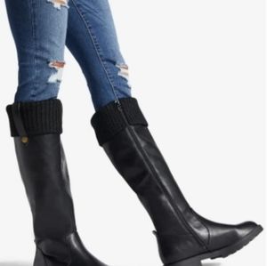 Women's Black Caviar Fold Flat Knee High Boots Size 7